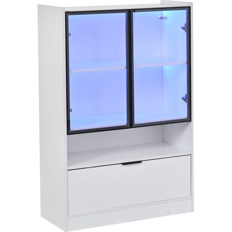 Vitrine LED moderne blanche 120 cm avec portes en verre trempé (1/5)