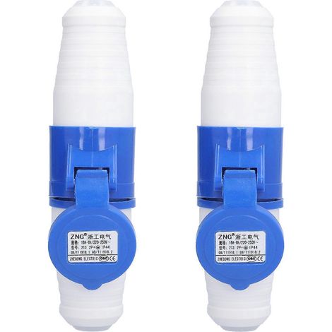 Lot de 2 prises circulaires tripolaires monophasées, adaptées à un usage industriel, 220–250 V, 16 A, 2P+T, indice de protection IP44