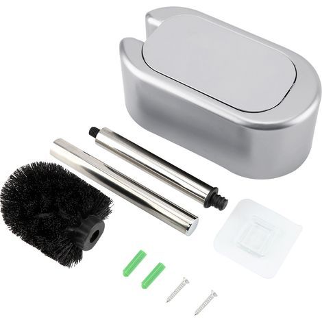 Set of toilet brushes with stainless steel handle, nail-free, home and hotel bathroom cleaning tool (silver) (1/5)