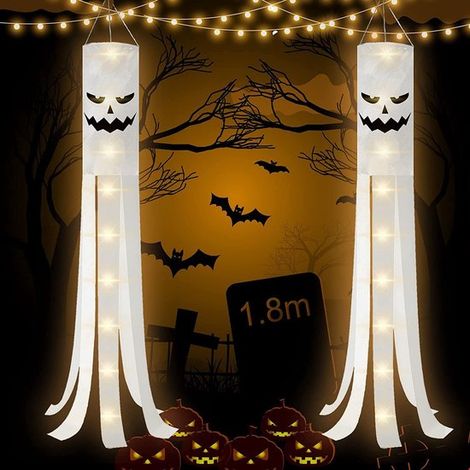 Fantasma di Halloween con luce LED,2 pezzi di decorazione a forma di fantasma di Halloween da appendere,fantasmi del vento (1/2)