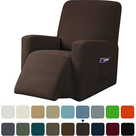 Housse extensible monobloc pour fauteuil inclinable, à motif quadrillé et poches (1/4)