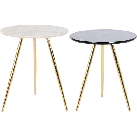 Table d'appoint chic bicolore et métal doré - Blanc marbré et métal doré (1/3)