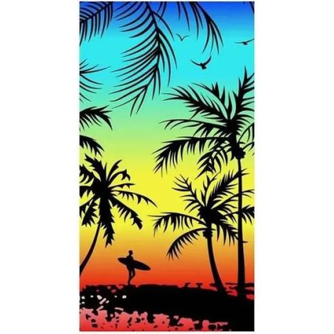 Serviette de plage - Cocotiers le soir Microfibre 100 x 180 cm - Séchage rapide (1/5)