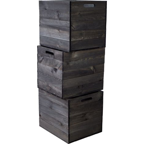 3er set Holzkiste schwarz lasiert passend für Kallax und Expeditregale Regaleinsatz (1/5)