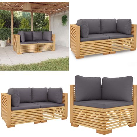Divani Angolari da Giardino con Cuscini 2pz Legno Massello Teak - Divano angolare - Cuscini da giardino