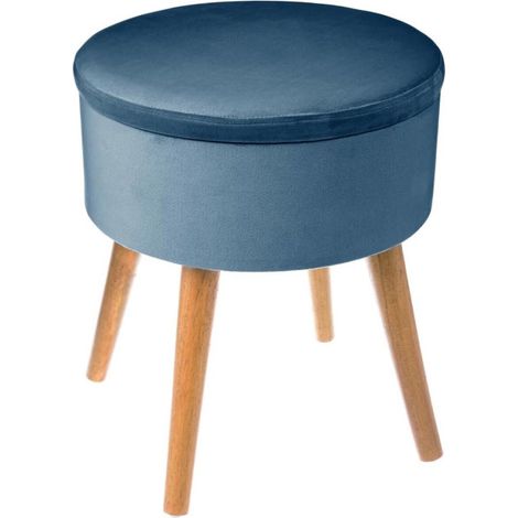 Tabouret Coffre Scandinave "Tess" 44cm Bleu (1/4)