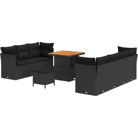 Garden Sofa Set with Cushion with Storage Manual 10 pcs Black vidaXL