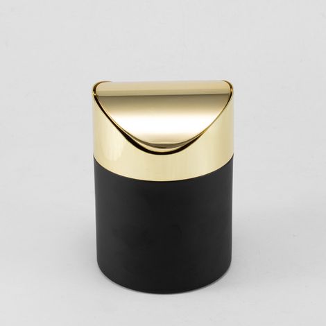 Mini poubelle de bureau en acier inoxydable avec couvercle rotatif doré couleur noire et dorée (1/5)