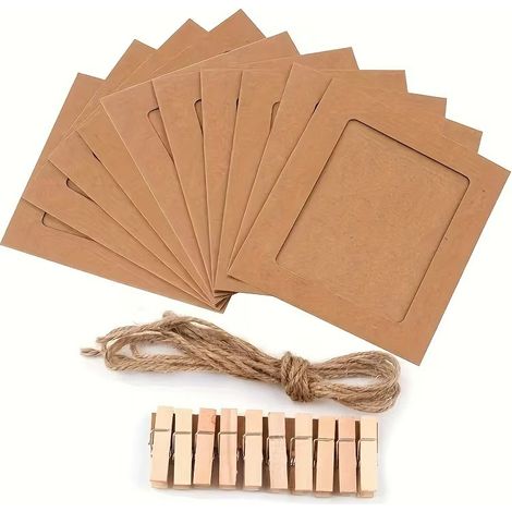 Cadre photo de 40 feuilles de papier, cadre photo en carton brun de 6 pouces, photo guirlande avec 40 pinces en bois et 4 ficelles de jute, ligne photo avec pinces pour bricolage Fête de mariage d'ann (1/5)