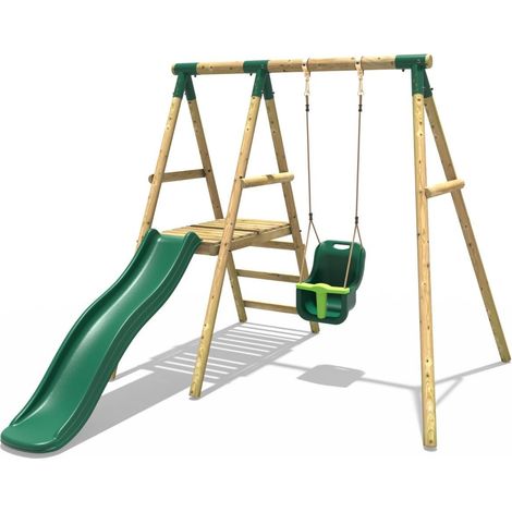 Wooden Swing Set with Slide - Cassini Green (1/5)