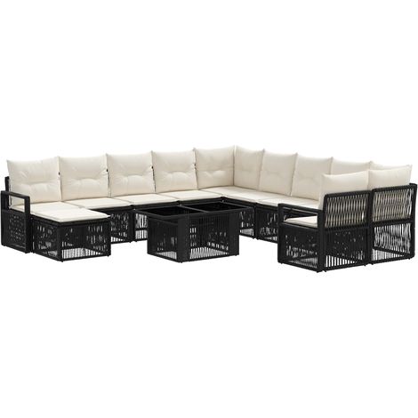 Set Divano da Giardino 12 pz Nero e Bianco Crema polyrattan vidaXL (1/5)