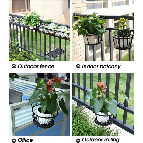 Pot de Fleurs Suspendu en Métal - Jardinière Portable pour Balcon et Jardin - Pot à Fleurs en Fer avec Support Élevé pour Faciliter l'Arrosage et le Nettoyage (1/5)