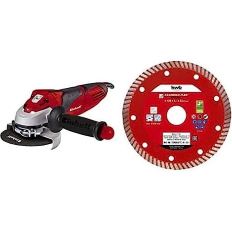 Meuleuse d'angle TE-AG 125/750 Kit 750 W Longueur du câble 3m Tête métallique coffret avec poignée supplémentaire clé à bride disque à tronçonner au diamant Disque de coupe diamant