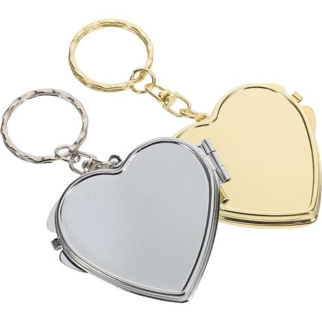 Lot De 2 Miroirs Porte-Clés Miroirs De Voyage Portables De Maquillage Portable Pliable De Voyage Miniature en Forme De Cœur (1/5)