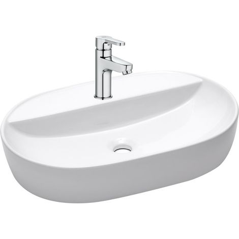 Vasque à poser en céramique 60x40x12,5 cm Swiss Aqua Technologies, sans trop-plein + mitigeur lavabo Roca (A5A326SATINF6040)