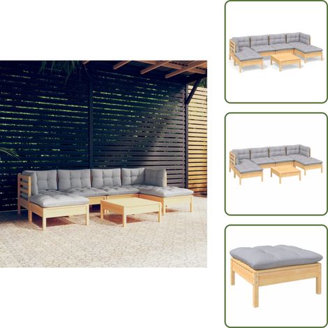7-tlg. Garten-Lounge-Set mit Grauen Kissen Kiefernholz - Garten Lounge Set - Kiefernholz Möbel - Outdoor Möbel - Loungemöbel - Gartengeräte (1/5)