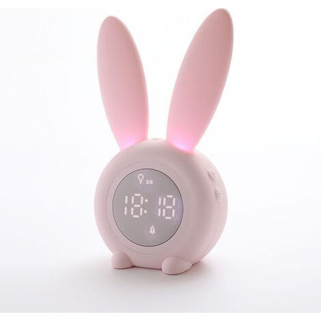 Cute Rabbit Shape Induction Morning Alarm Clock, Intelligent Automatic Breathing Light Adjustment, Automatic Time/Date/Temperature Display, Voice Control or Shake (1/4)