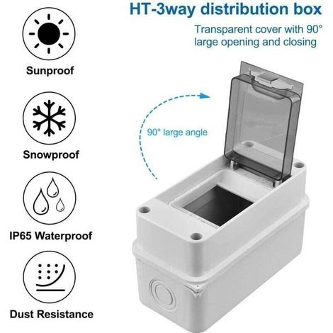 2-teiliges kleines wasserdichtes Elektrogehäuse, IP65 wasserdichtes Elektrogehäuse für den Außenbereich mit 3 Modulen und 2 Anschlüssen, für den Einsatz im Freien in Gärten und Industrieanlagen (1/5)