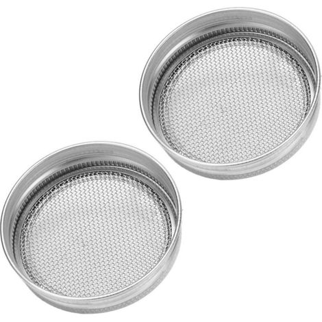Lot de 2 couvercles filtrants en acier inoxydable pour bocaux à germination standard (70 mm / 2,8 pouces). (1/5)