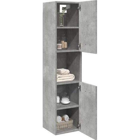 Meuble-Lavabo Suspendu en Bois d'Ingénierie, Couleur Gris Béton, Design Moderne et Minimaliste pour Salle de Bain (1/5)