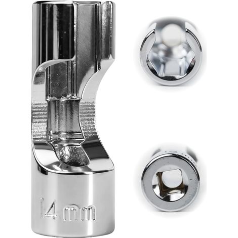 douille sonde lambda 3/8 14mm, douille 3/8" 14 mm 6 pans SW14 pour sonde lambda capteurs de température thermostats, acier au chrome vanadium (3/8 14mm) (1/5)