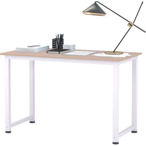 Bureau d'ordinateur gain de place avec pieds réglables, table d'écriture et bureau PC pour jeux, maison, salle à manger, bureau et espace de travail, 120 x 60 x 76 cm, chêne et blanc