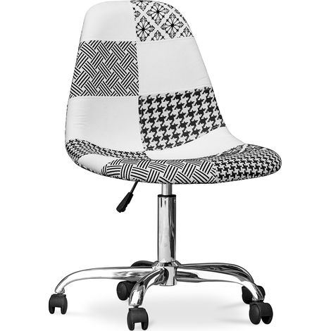 Sedia da ufficio con rotelle - Sedia da scrivania rivestita in patchwork bianco e nero - Denisse Bianco / Nero