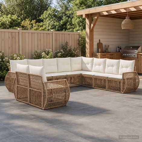 Teenpull – Gartensofa-set 10 Stk. Beige und Cremeweiß Poly-Rattan (1/5)