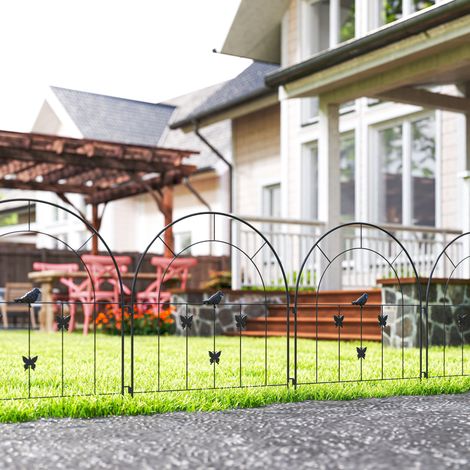 Valla de jardín 300x70 cm, paneles decorativos, diseño curvado, acero, negro (1/5)