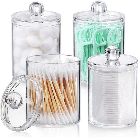 Distributeur sur pied (lot de 4) pour boules de coton, cotons-tiges, disques de coton et fil dentaire - 283 g (10 oz) transparent (1/5)