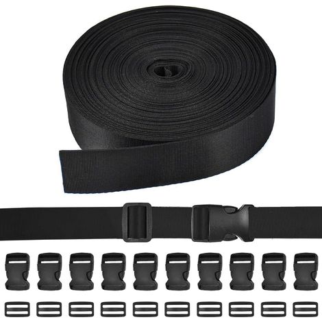 5m25mm Black Nylon Strap with Plastic Buckle Clip for Carrier Cases and Dog Collars (1/5)