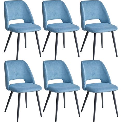 6er-Set Esszimmerstühle mit Cordbezug und Hohlrücken, blau (1/5)