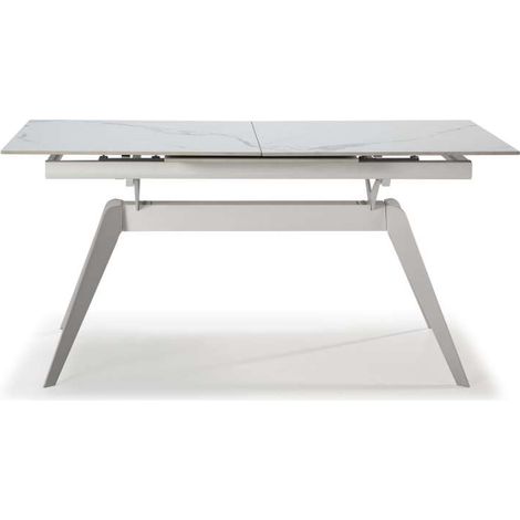 Mesa comedor rectangular extensible MANU tapa cerámico blanco patas metal blanco, 76cm(alto) 160/220cm(ancho) 90cm(largo) (1/5)