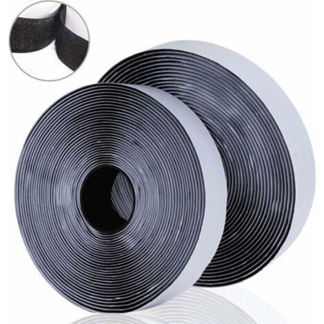 10M Bande Agrippantes Adhésives Rubans Adhésifs Bande Ruban Scratch Autocollant Moustiquaire Hook Loop Rouleau Scratch Autoadhésif pour moustiquaire fenetre, Noir, 10m x 2