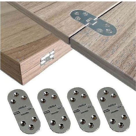 Vier Klappscharniere, Klapptisch aus Edelstahl mit abgerundeten Scharnieren an der Rückseite für Schrank- und Kleiderschranktüren. (1/5)