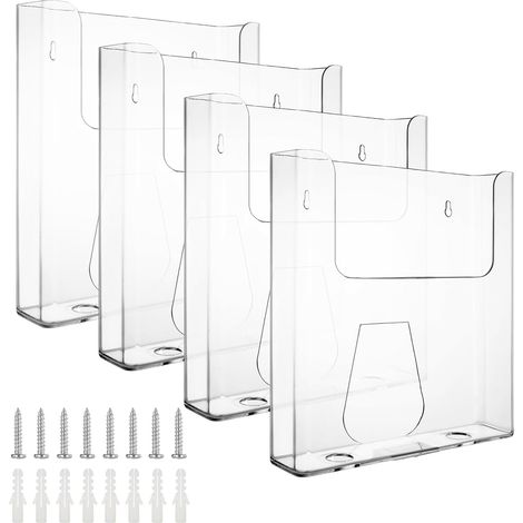 4 Pièces - Porte Document Mural - Porte Revue Acrylique - Support A4 Transparent pour Brochures et Catalogues - Usage Bureau et Commerce - Transparent - 22,7x24,1cm