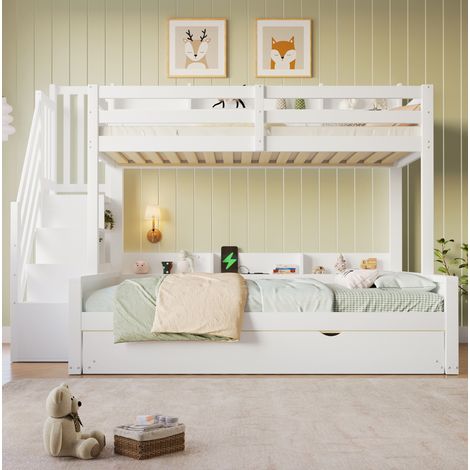 Letto a castello 90x200/140x200 cm in legno bianco con letto estraibile – MEUBLIV (1/5)