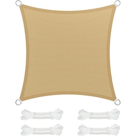 Voile d’Ombrage 3.6 x 3.6 m, Protection Solaire en Tissu HDPE, Respirant, Perméable à l’Eau, pour Terrasse, Jardin, Balcon, Camping, Carré, Concave, Jaune Sable (1/5)