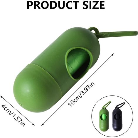 Lot de 2 Distributeurs de Sac à Litière pour Chien avec Clips - 410cm pour le Transport et 30 Sacs à Litière pour Chien Porte-Sac Poubelle pour Chien Vert Foncé et Noir Accessoires pour Promenade de C (1/4)