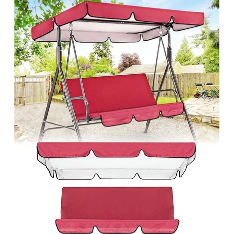 Outdoor 3 Seater Swing Canopy Set Waterproof and Sunproof Canopy Replacement with Cushion Cover Patio Swing Canopy Top Cover Set for Garden Swing (Swing Not Included) (1/5)