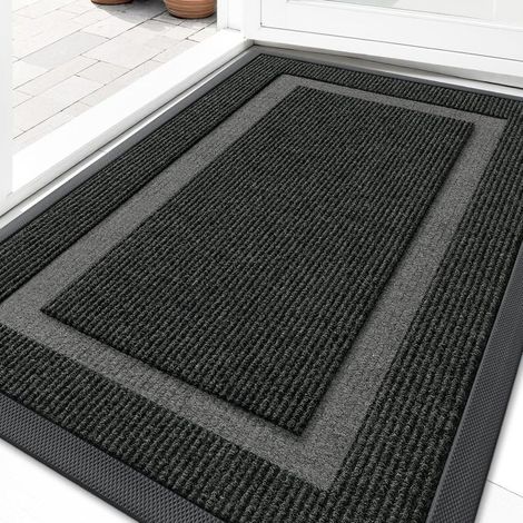 Paillasson, noir, 43,3 x 75 cm, 1 pièce Imperméable, toutes saisons, couleur grand teint, facile à nettoyer Paillasson pour terrasse/porche (1/4)