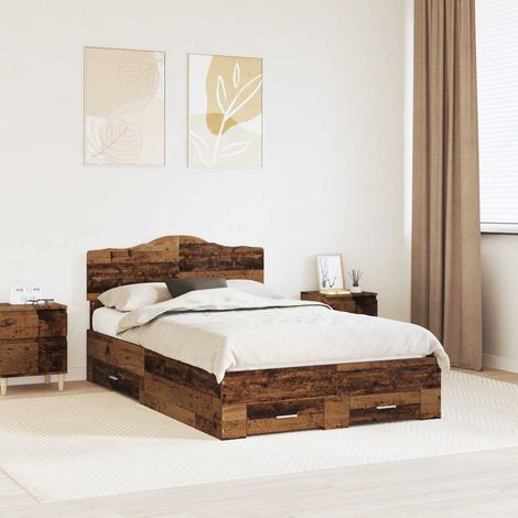 Cadre de lit avec tiroirs et tête de lit 120 x 190 cm en bois d’ingénierie, bois ancien - PANGIVO (1/5)