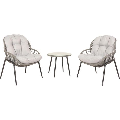 Poly-Rattan Ensemble HWC-N33, Balcon Set Garniture de jardin Chaise Table d'appoint - gris, rembourrage gris clair (1/5)