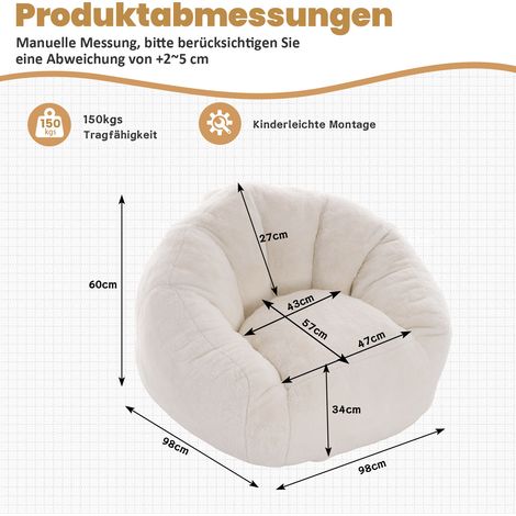 Fauteuil pouf 98x98x60 cm crème, rembourrage mousse, en polyester, sans montage MEUBLIV (1/5)