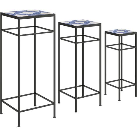 Set di 3 portapiante in metallo con mosaico blu e bianco 3 misure fino a 71 cm MODENUIT (1/5)