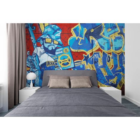 Papier peint graffiti – Fresque urbaine colorée - 150 x 250 cm (1/2)
