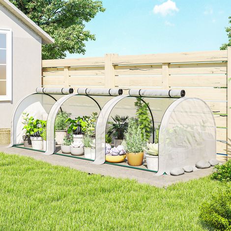 Mini invernadero para jardín, invernadero para tomates, 3 m de largo x 1 m de ancho x 0,8 m de alto, acero, polietileno de alta densidad de 140 g/m², resistente a los rayos UV, 3 ventanas, blanco. (1/5)