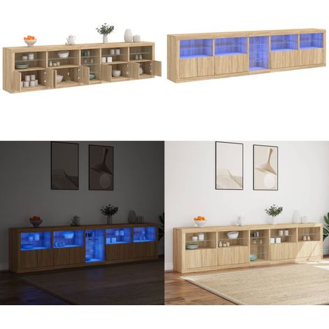 Buffet avec lumières LED chêne sonoma 283x37x67 cm - Buffet Moderne - Meuble De Rangement - Luminaire Led - Décoration Intérieure - Armoire Murale - Home & Living (1/5)