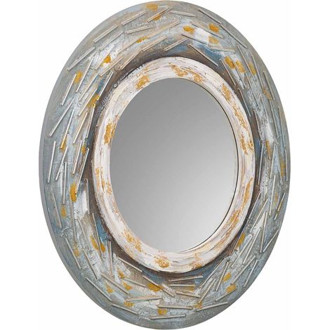 Espejo redondo de madera con relieve azul d90x2