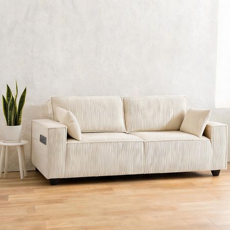 Canapé beige en velours côtelé polyester 218 x 79 x 91 cm (1/5)